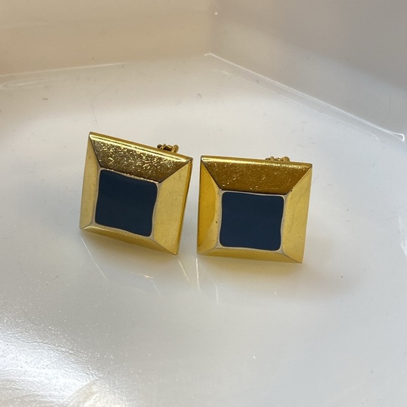 Vintage Napier Blue & Gold Tone Clip-on Earrings - Picture 5 of 7